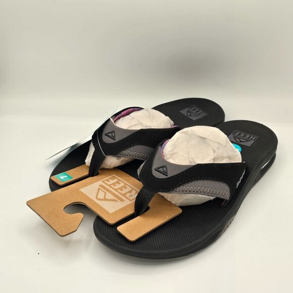 REEF “Fanning” Women’s Flip-Flop Sandal & Sole Bottle Opener (Black/Pink) - Sz 7 - Picture 2 of 9